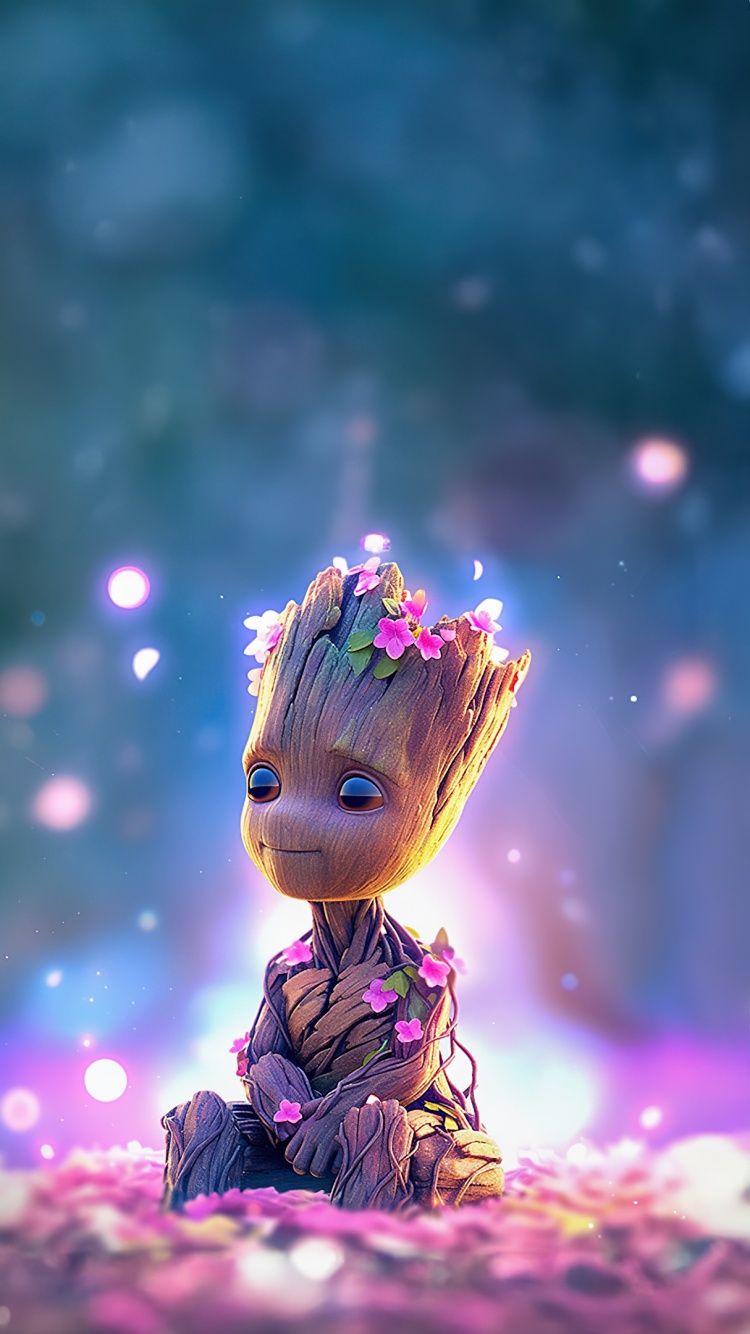  Groot Hintergrundbild 750x1334. Baby Groot Wallpaper 4K, Flower crown, Cute art, Aesthetic