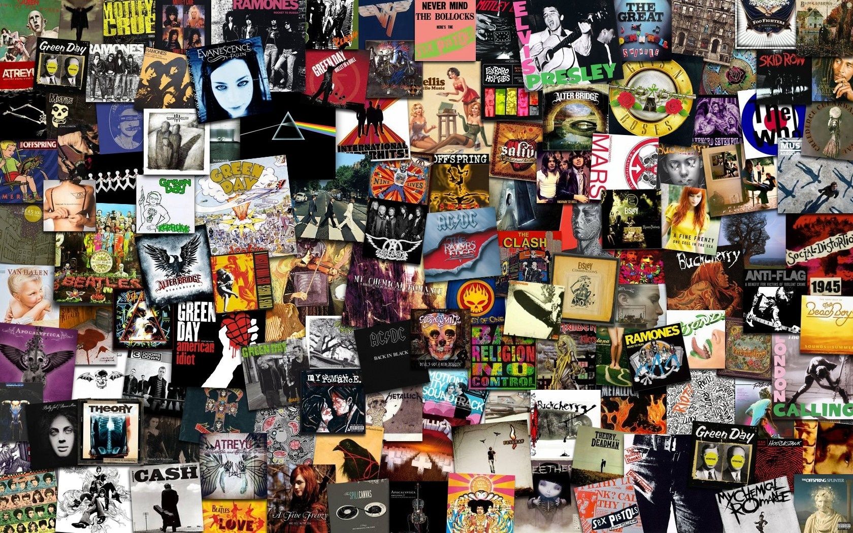  AC/DC Hintergrundbild 1680x1050. collage, music, The Beatles, Pink Floyd, comics, compact disc, Guns N Roses, Metalica, Van Halen, Muse