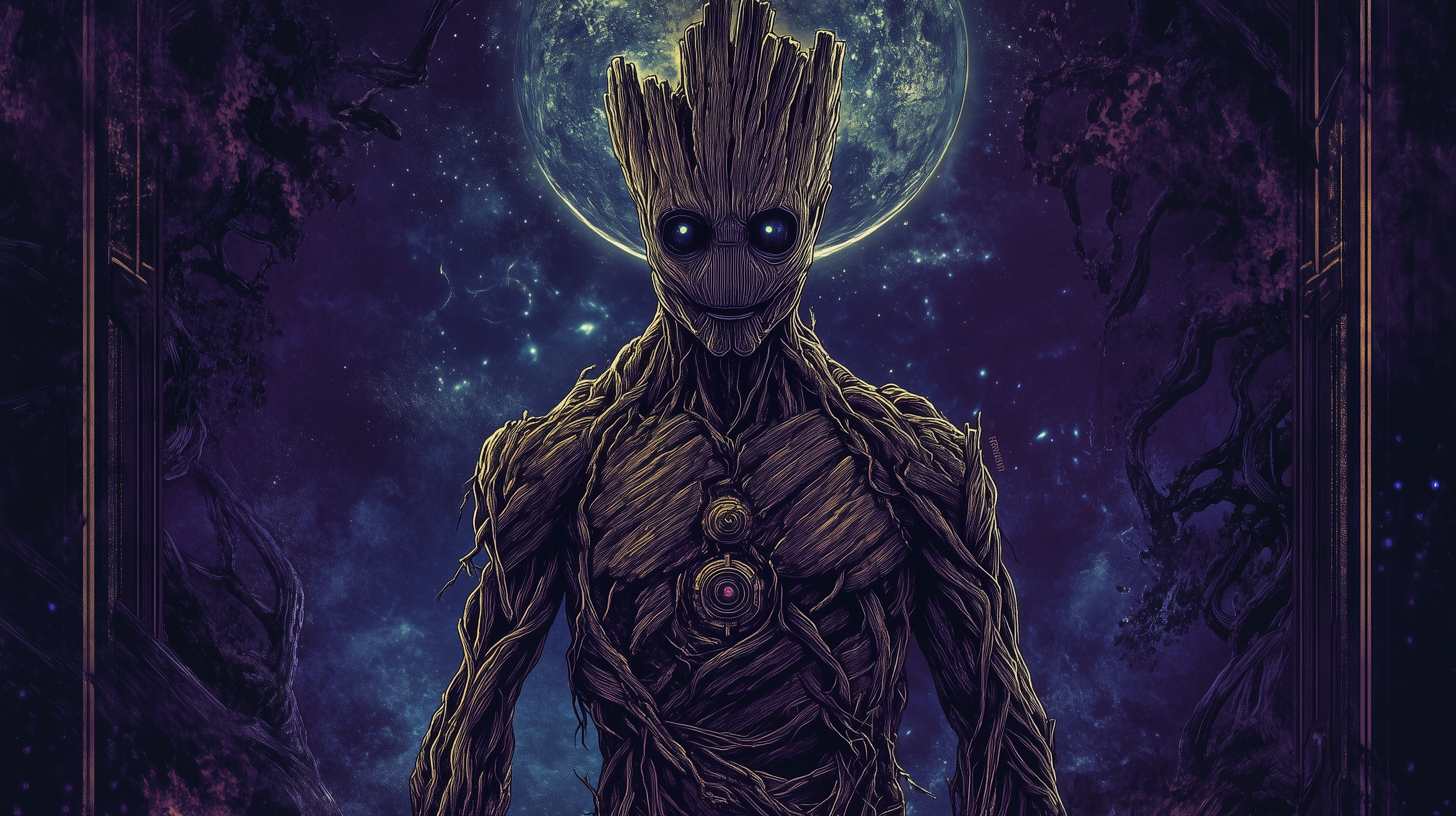  I Am Groot Hintergrundbild 2912x1632. Groot Fan Art From Marvel Comics Movie in Anime Style