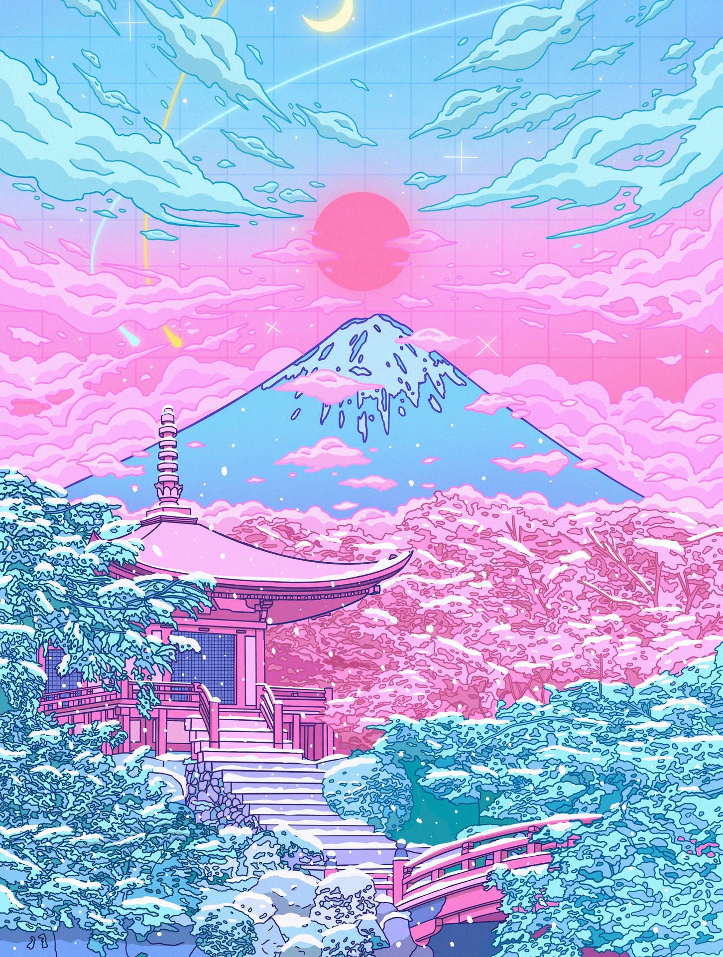  Japanisch Hintergrundbild 1452x1920. Download Mount Fuji In Pastel Japanese Aesthetic Wallpaper