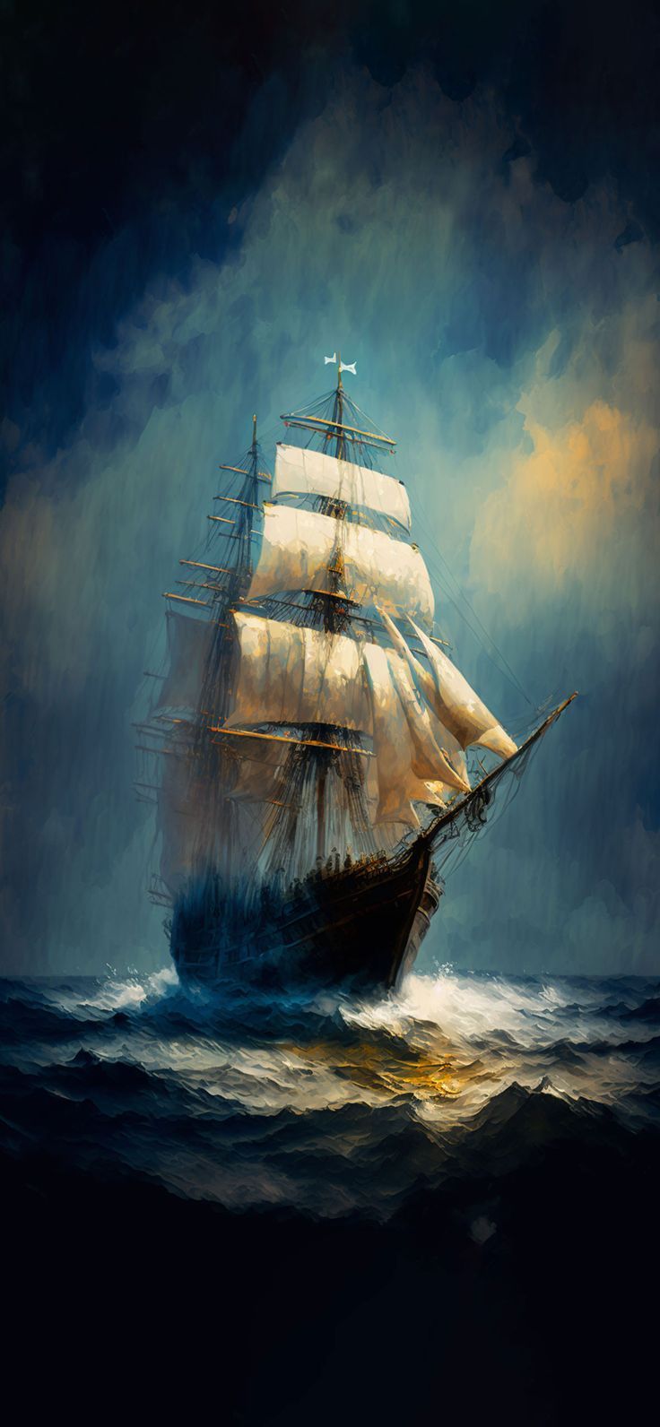  Segelschiff Hintergrundbild 736x1592. Sailing Ship at Sea Wallpaper