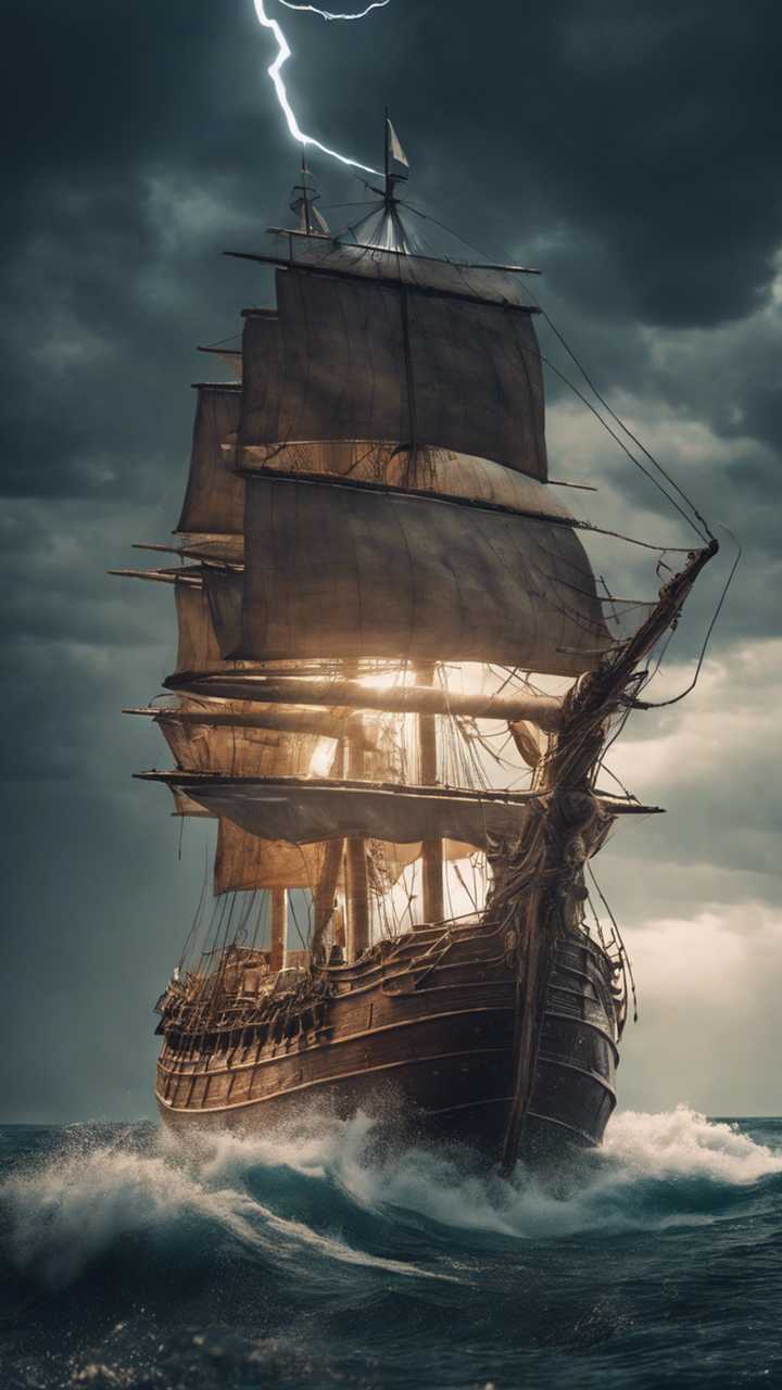  Segelschiff Hintergrundbild 720x1280. Ein antikes Schiff, das auf stürmischer See segelt, mit Blitzen im Hintergrund Hintergrundbild [41bcaca28320424d8ba0] von Wallpaper HD