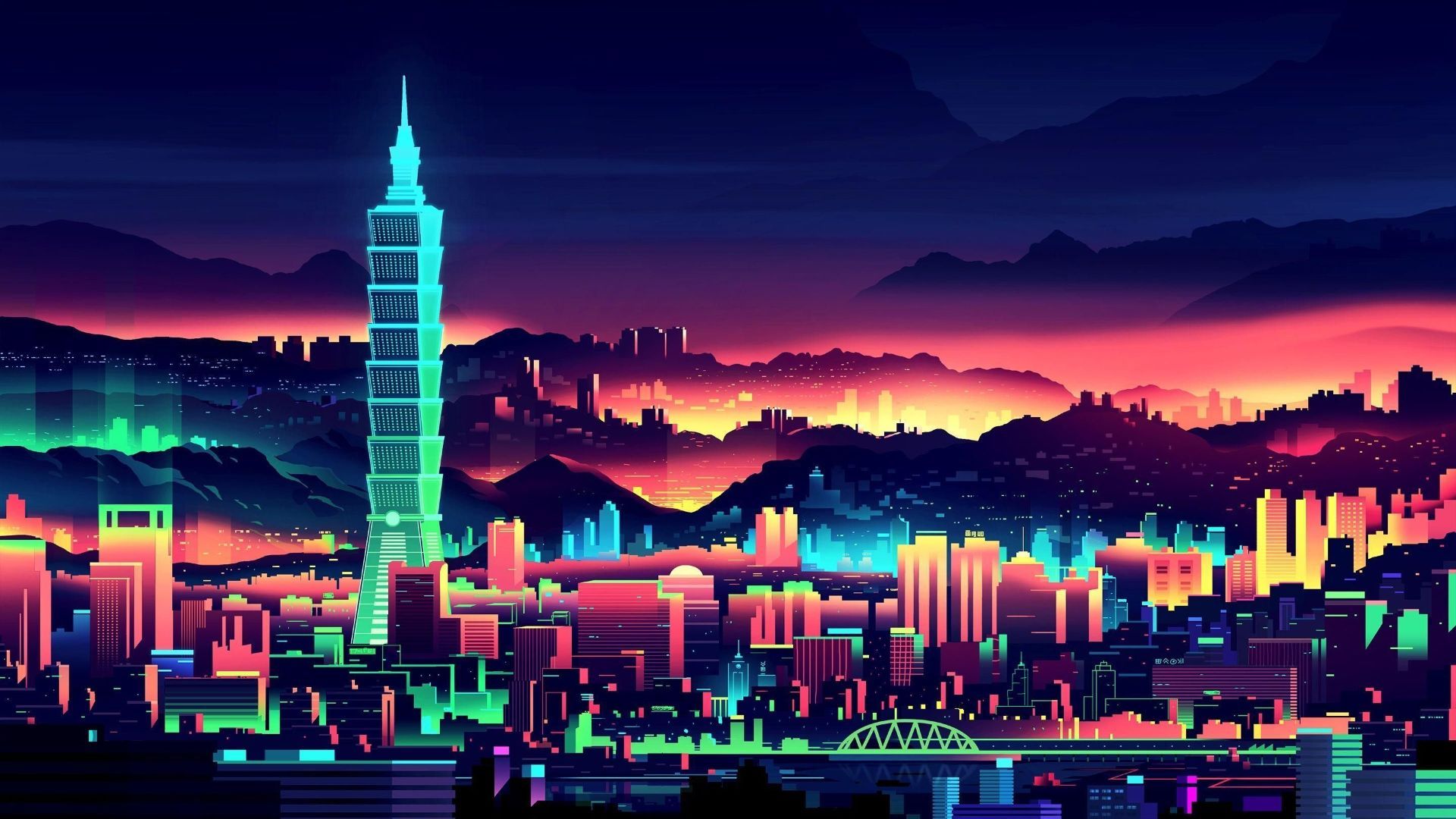  Skylines Hintergrundbild 1920x1080. Retro City Aesthetic Wallpaper (1920x1080)