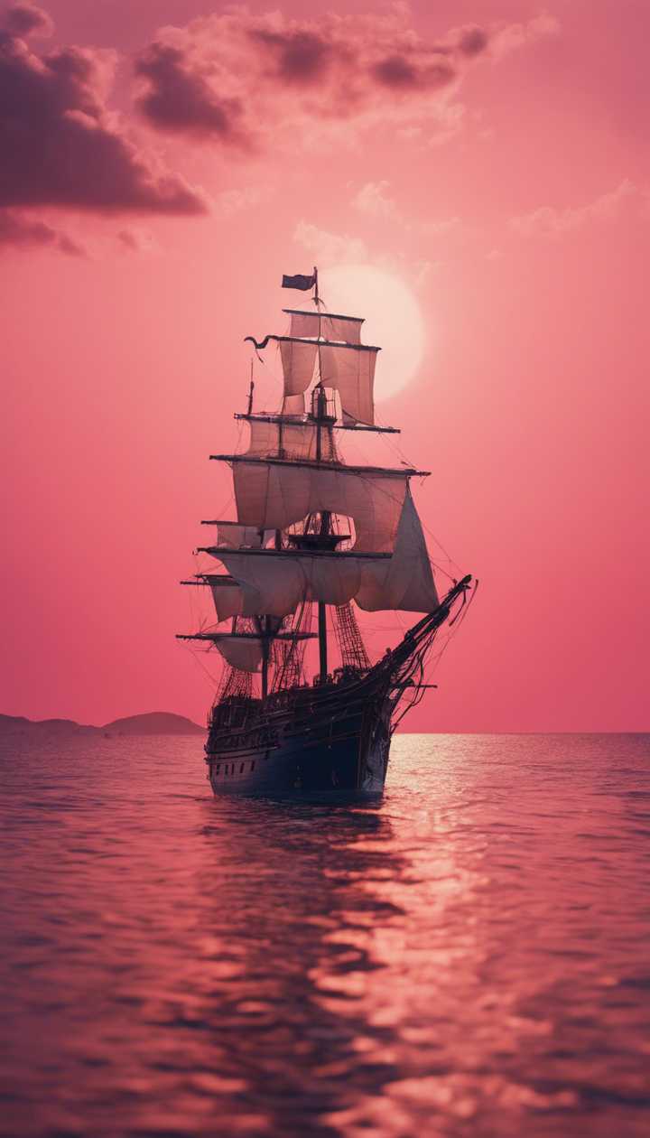  Segelschiff Hintergrundbild 720x1260. Ein marineblaues Piratenschiff segelt majestätisch über ein rosarotes Meer bei Sonnenuntergang. Hintergrundbild [b1531ca1e24542fd9455] von Wallpaper HD