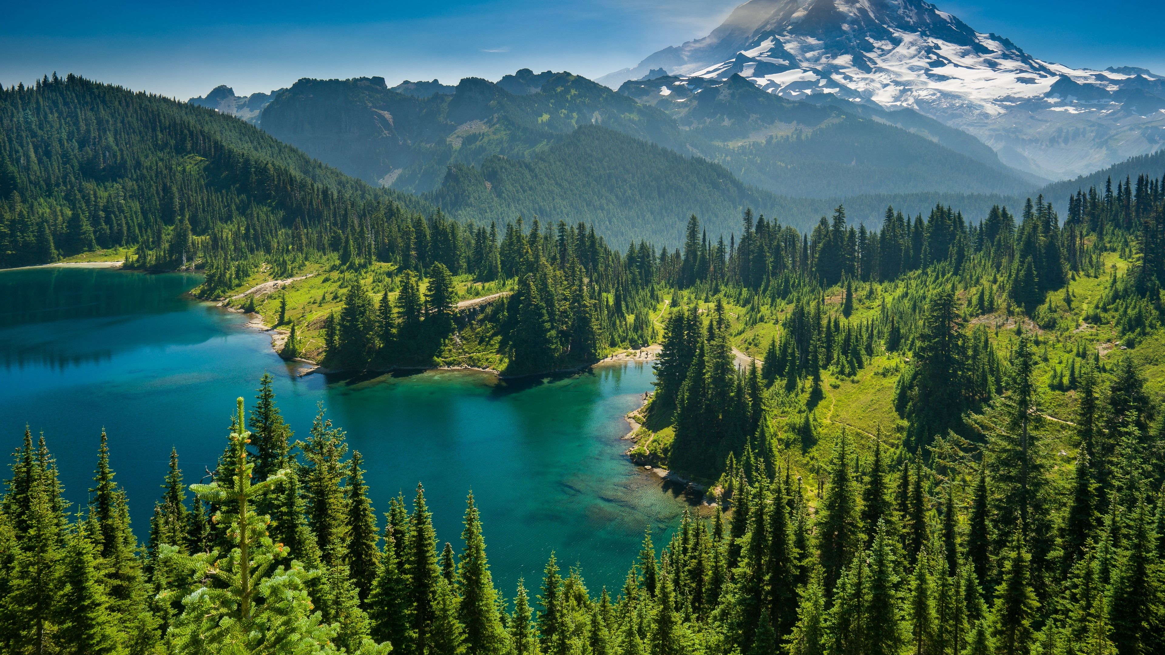  4k Natur Hintergrundbild 3840x2160. Der Mount Rainier, Eunice Lake, Washington State, USA, Bäume, Natur 3840x2160 UHD 4K Hintergrundbilder, HD, Bild