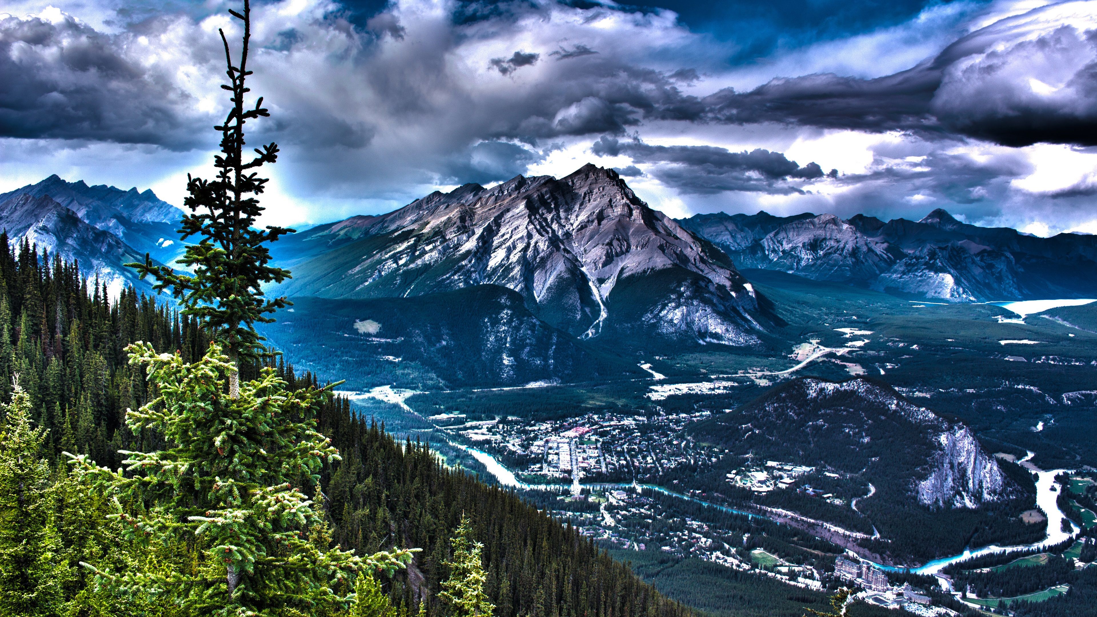  4k Natur Hintergrundbild 3840x2160. Kanada Schöne Natur Landschaft, Berge, Bäume, Wolken, HDR Stil 3840x2160 UHD 4K Hintergrundbilder, HD, Bild
