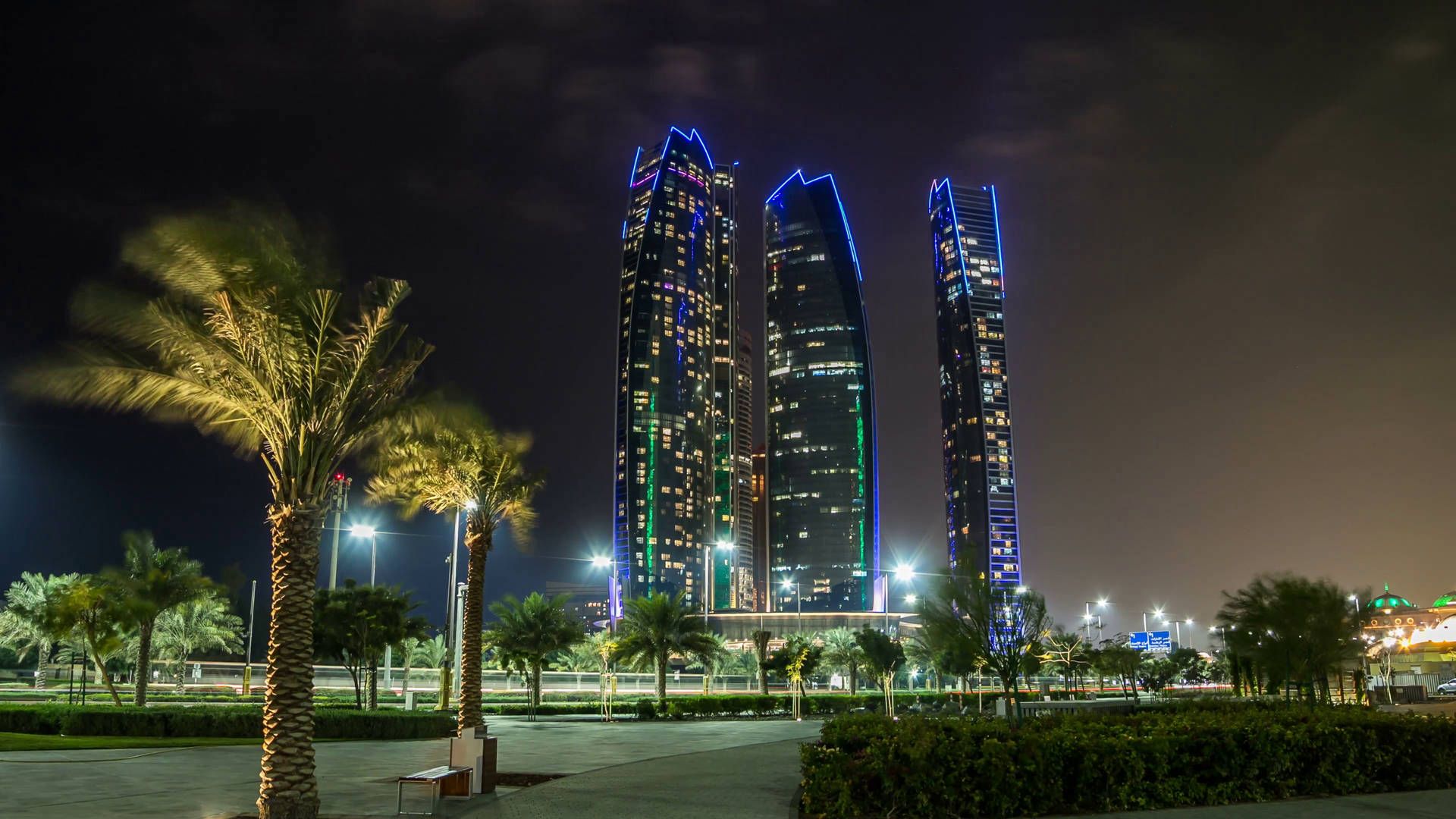  Abu Dhabi Tower Hintergrundbild 1920x1080. Download United Arab Emirates Etihad Towers At Night Wallpaper