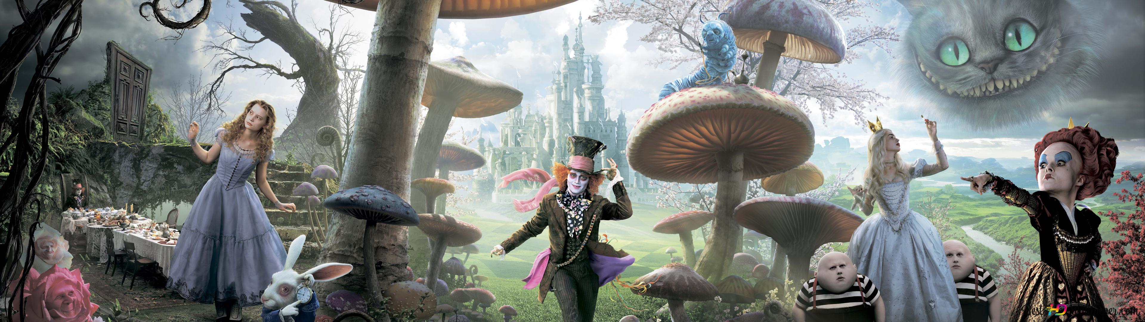  Alice Im Wunderland Hintergrundbild 3840x1080. Alice Im Wunderland Fantasy Kindergenre Filmplakat 8K Hintergrundbild Herunterladen