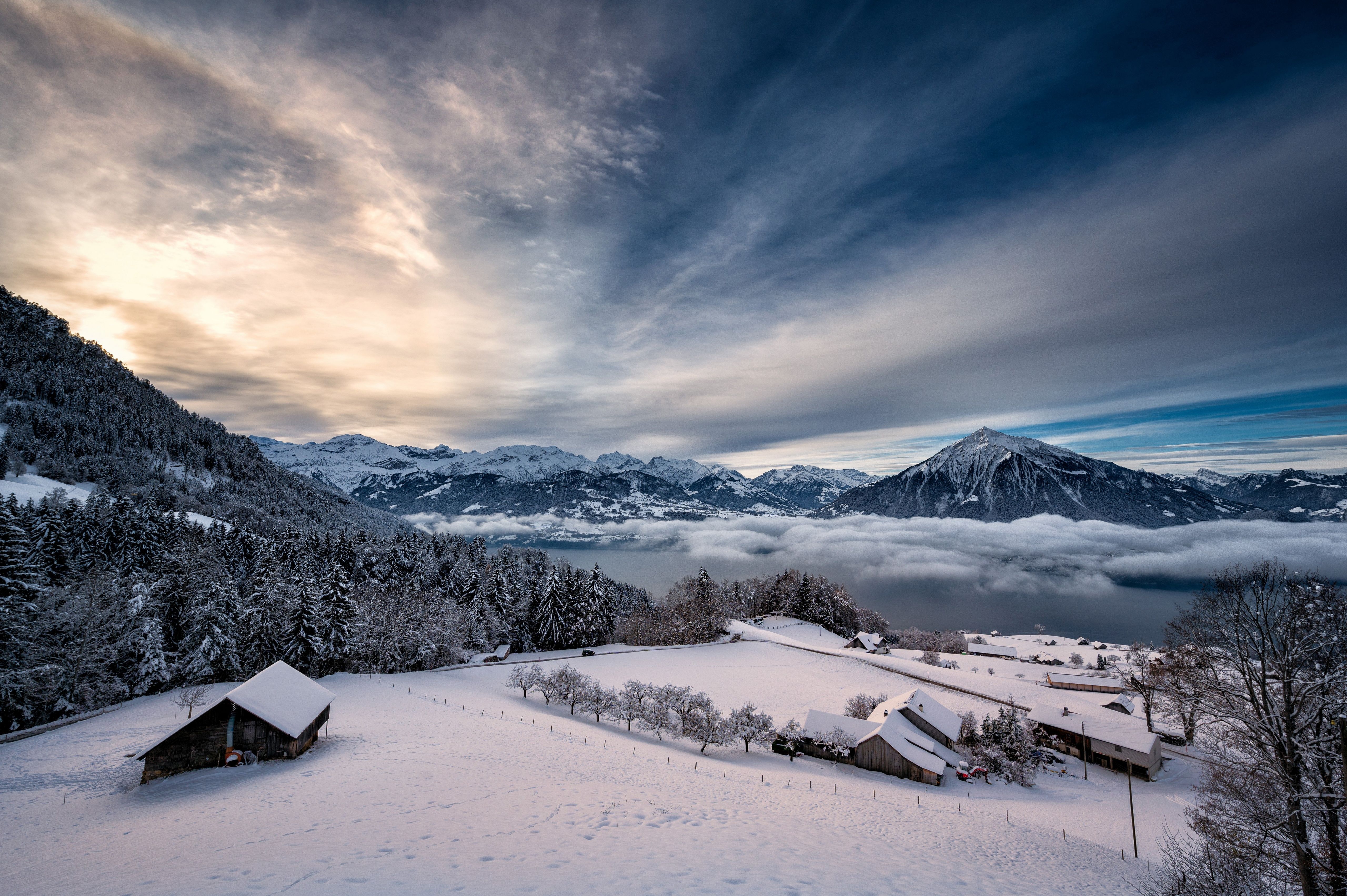  Alpen Hintergrundbild 5120x3406. Fotos Alpen Schweiz Thunersee Berg Natur Winter See Himmel 5120x3406