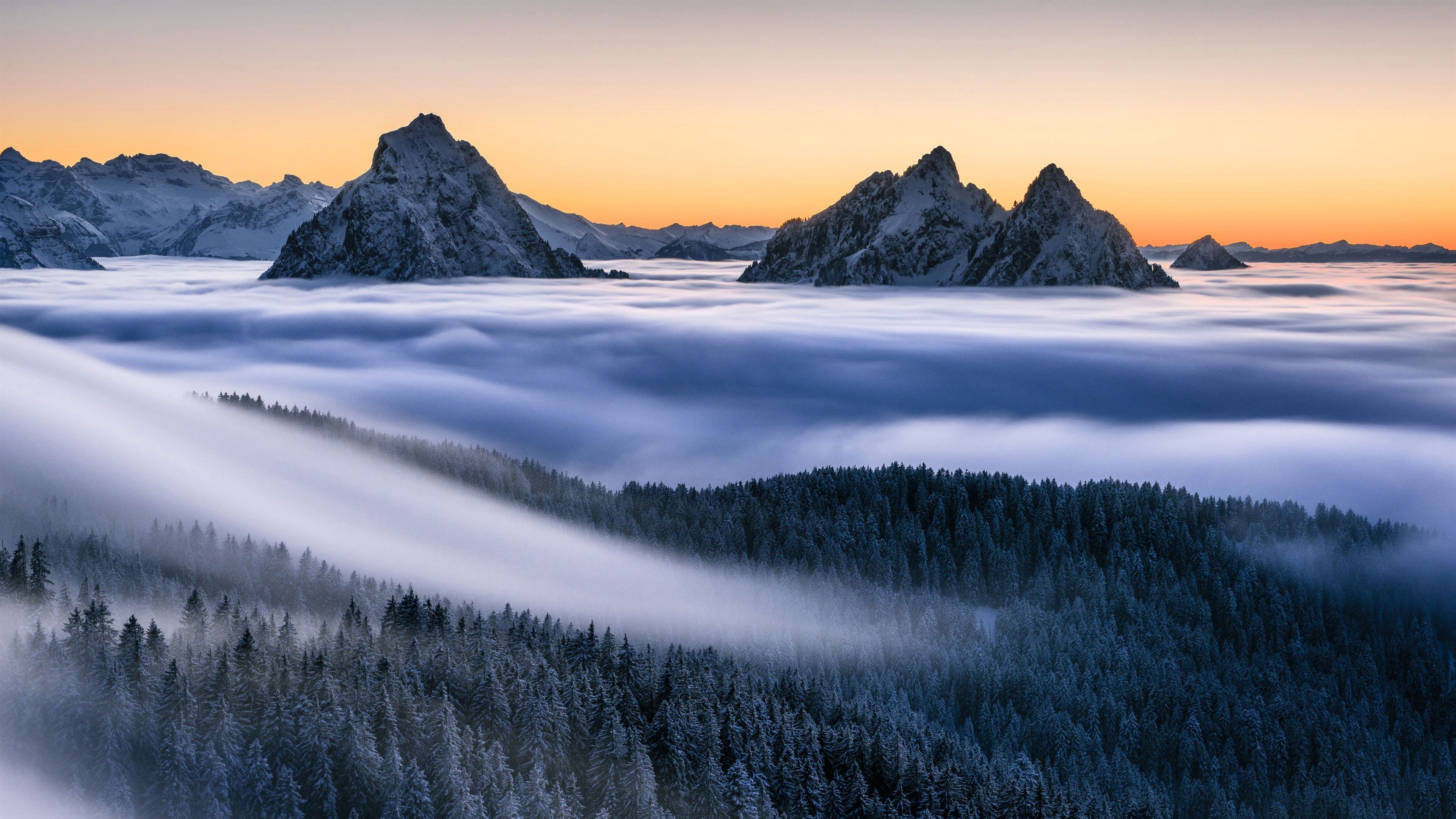  Alpen Hintergrundbild 3840x2160. Berge, Nebel, Wald, Bäume, Alpen, Naturlandschaft 3840x2160 UHD 4K Hintergrundbilder, HD, Bild