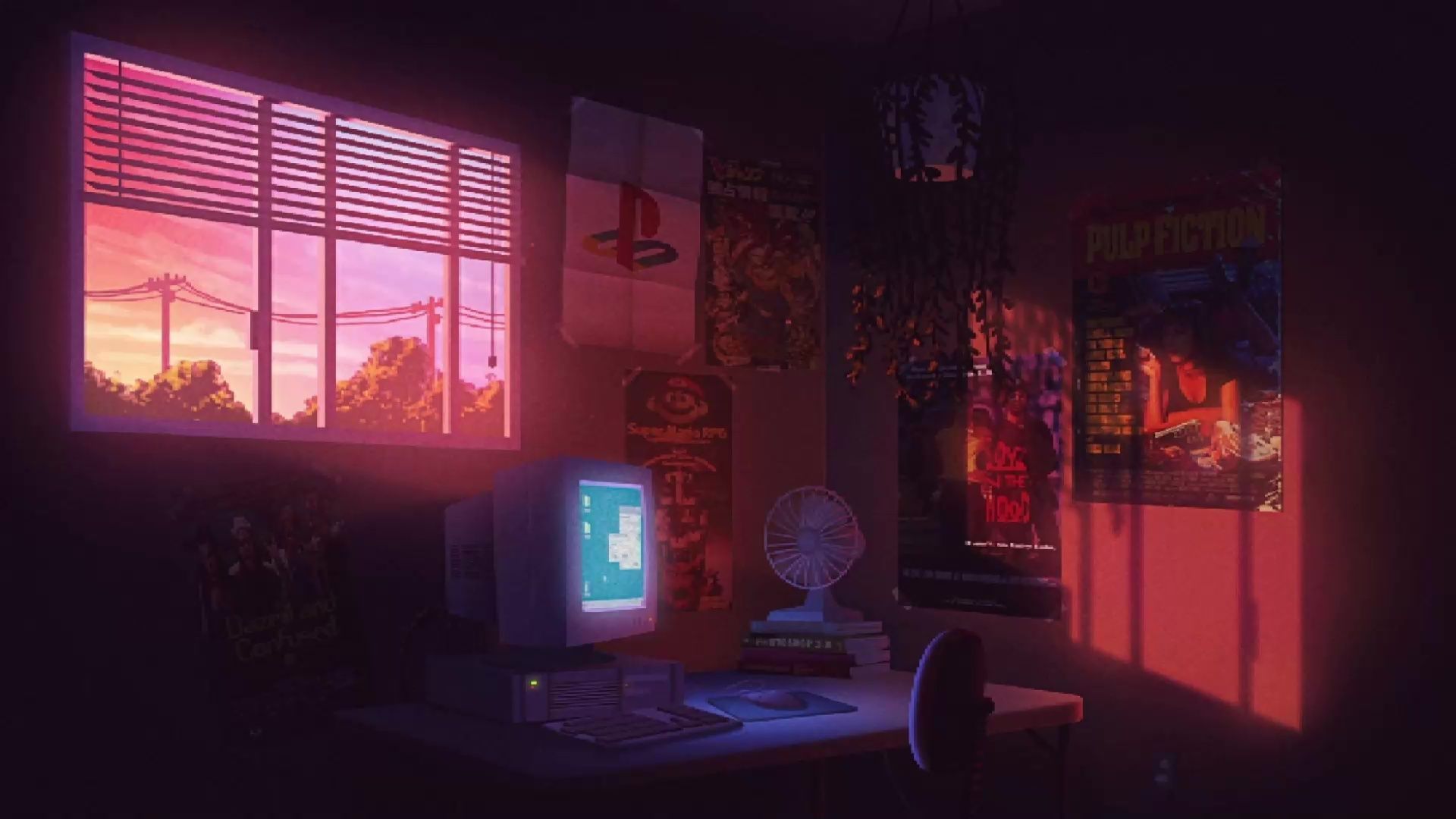 PC Hintergrundbild 1920x1080. Sunset 90s Room Aesthetic Live Wallpaper